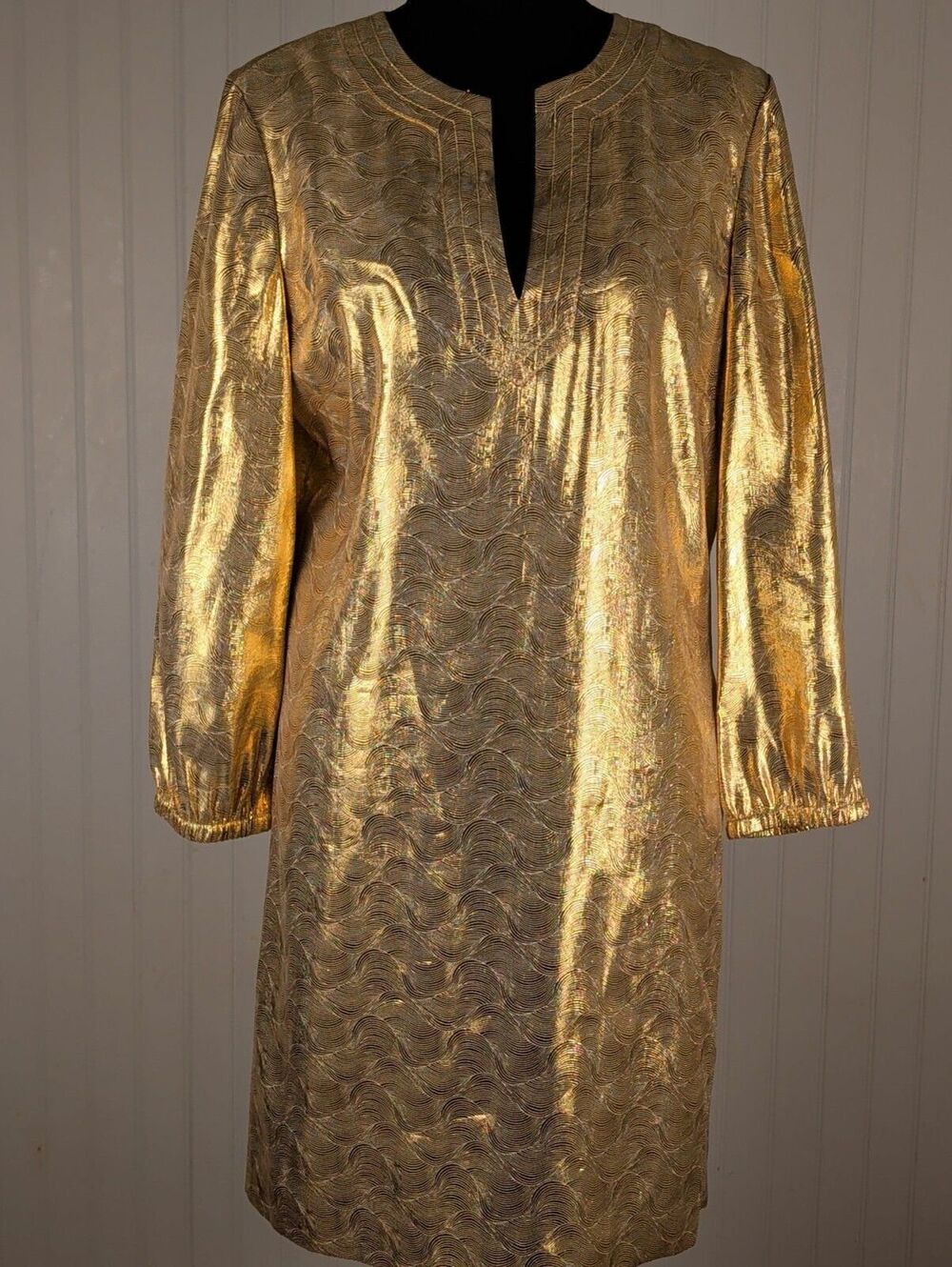 Tory Burch Gold Metallic Shift Dress Size 10